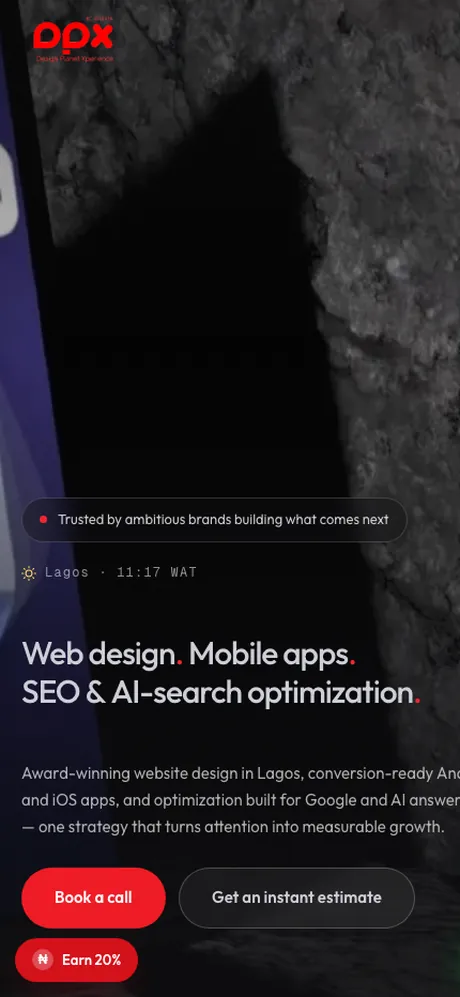 DPX mobile experience — home screen