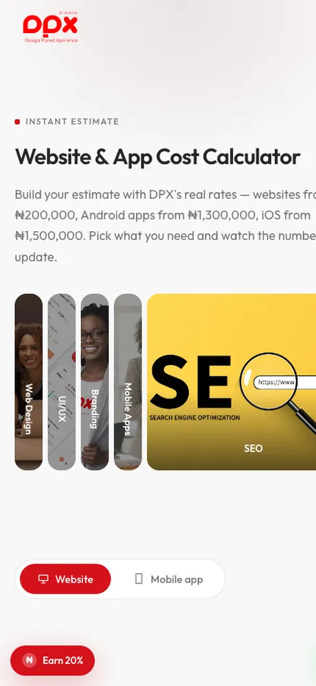 Interactive cost calculator on mobile by DPX
