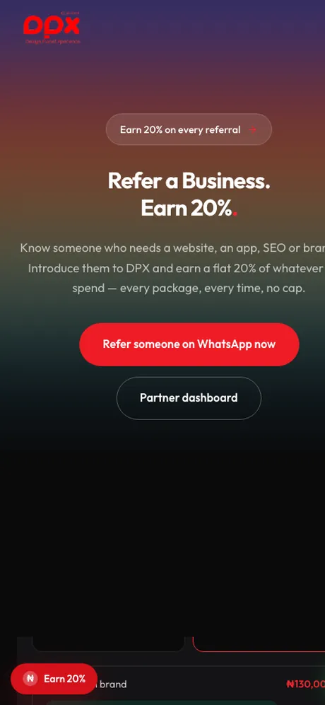 Refer & Earn partner dashboard on mobile by DPX