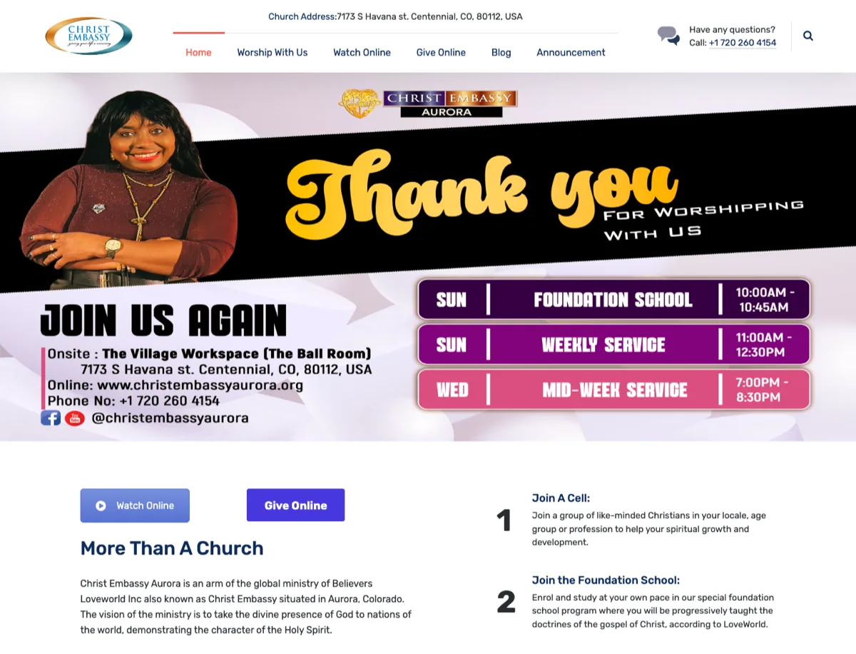 Christ Embassy Aurora website designed by DPX