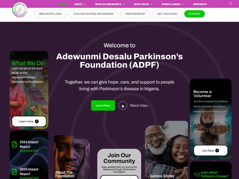Desalu Parkinson's Foundation website designed by DPX