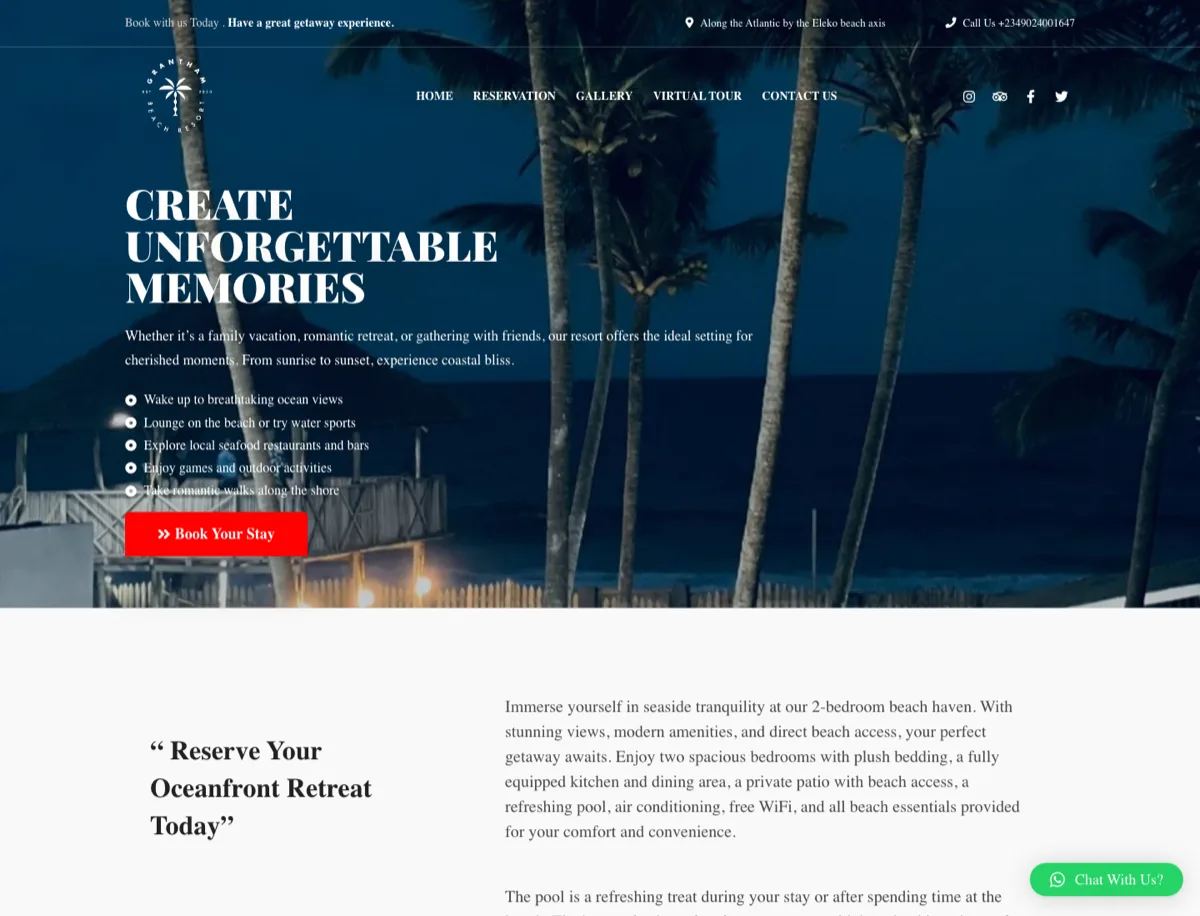 Grantham Beach Resort website